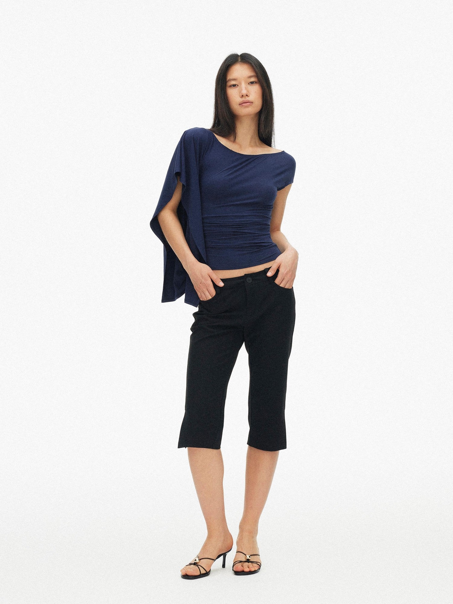 AFTADAWN Blue Purple One Shoulder Cinched Waist Pleated Women&