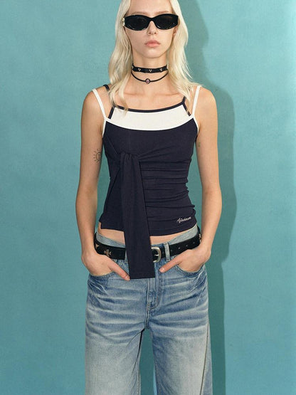 AFTADAWN Blue Spliced Faux Two Piece Tie Knit Formfitting Women&