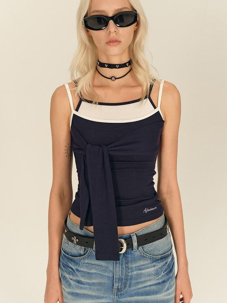 AFTADAWN Blue Spliced Faux Two Piece Tie Knit Formfitting Women&