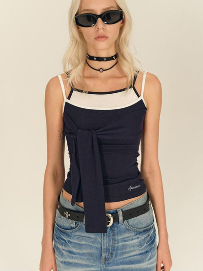 AFTADAWN Blue Spliced Faux Two Piece Tie Knit Formfitting Women&