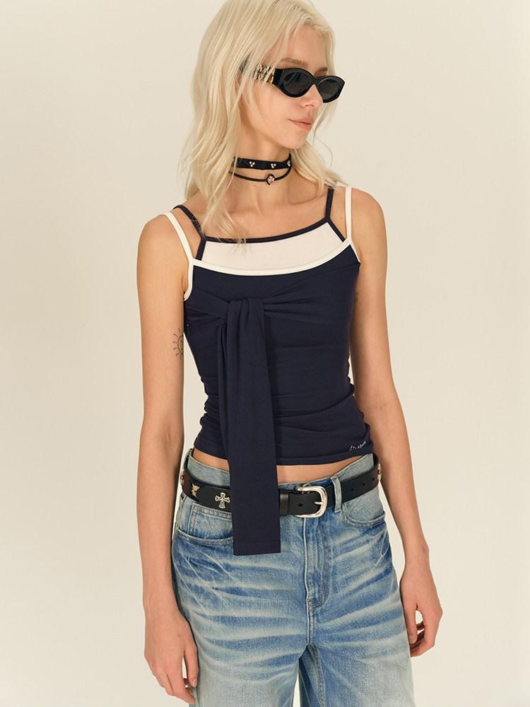 AFTADAWN Blue Spliced Faux Two Piece Tie Knit Formfitting Women&
