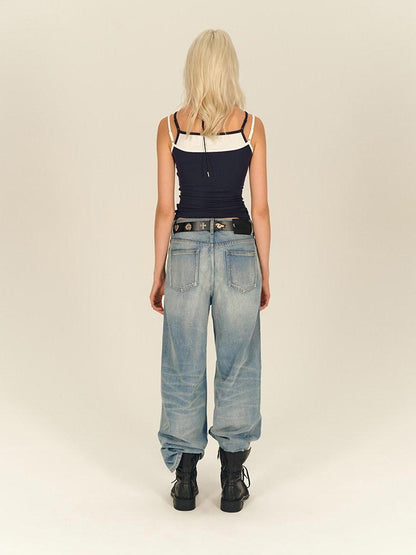 AFTADAWN Blue Spliced Faux Two Piece Tie Knit Formfitting Women&