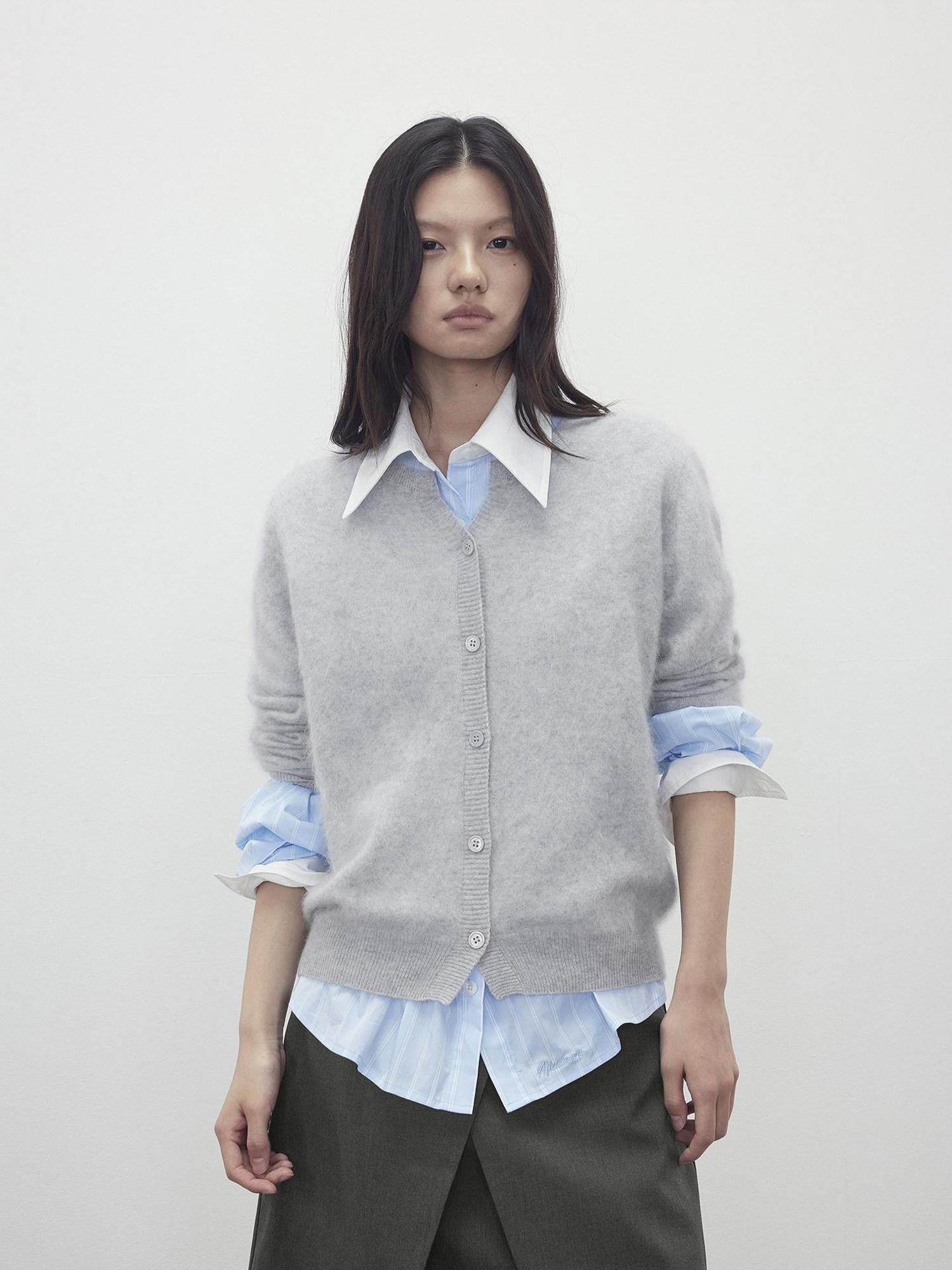 AFTADAWN Blue White Striped Contrast Polo Collar Button Down Women&