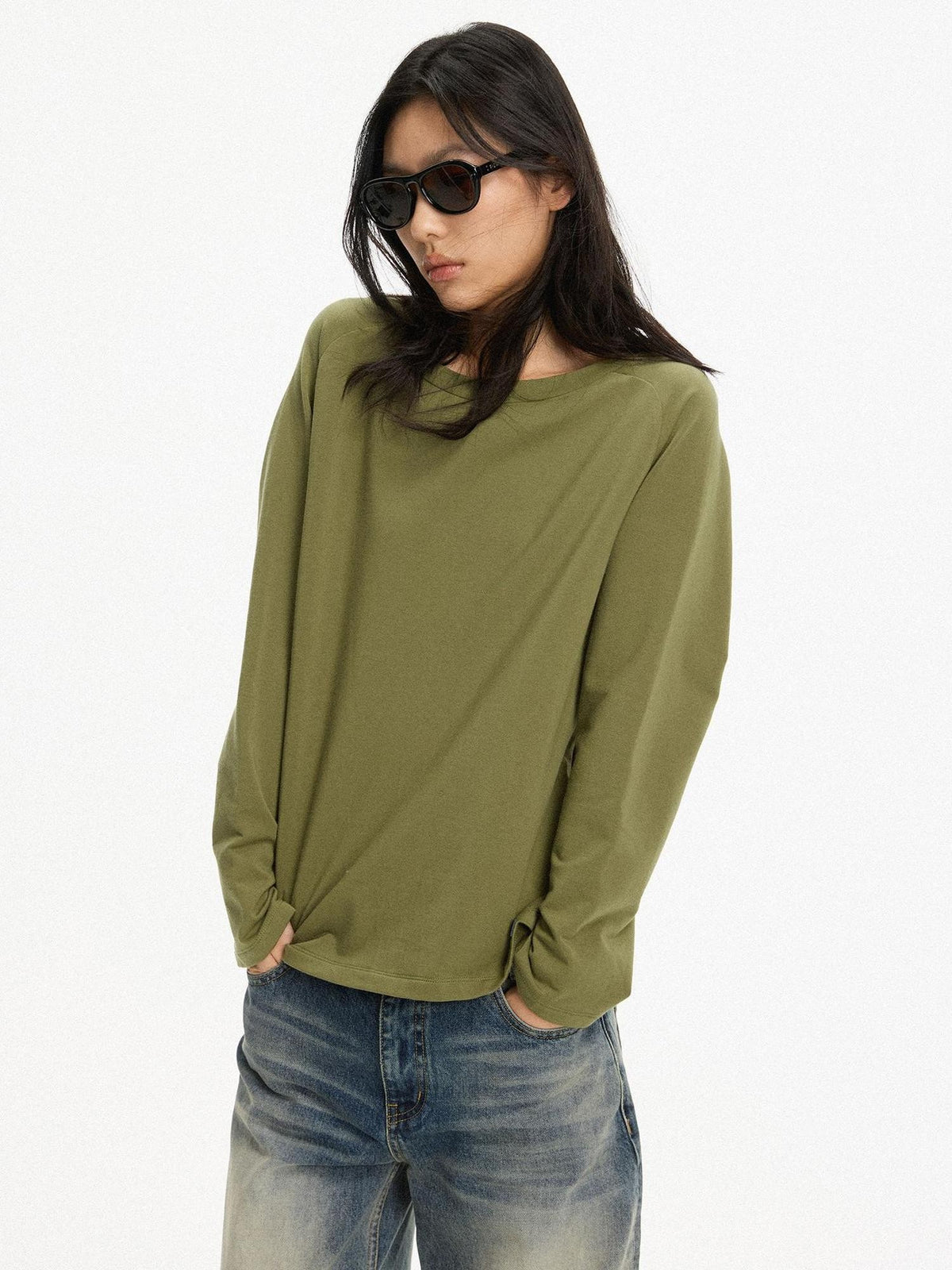 AFTADAWN Boat Neck Raglan Sleeve Modal Cotton Women&