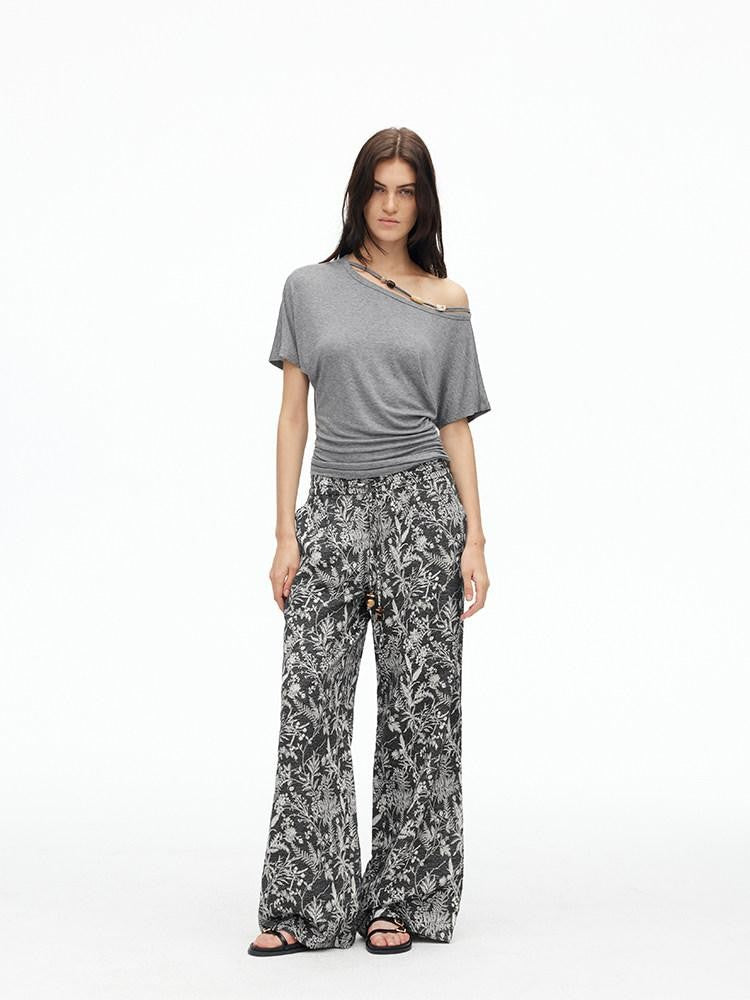 AFTADAWN Botanical Print Beaded Drawstring Women&