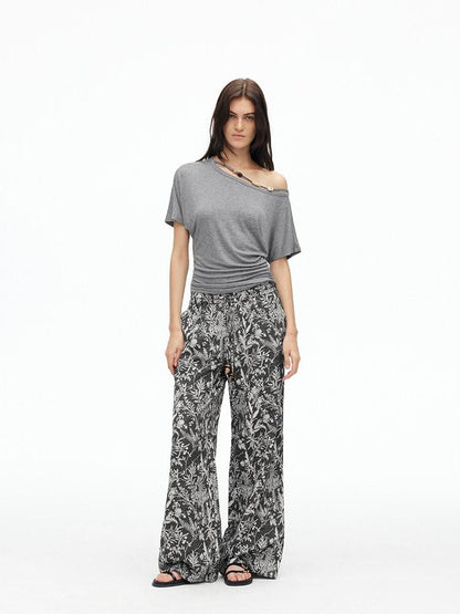 AFTADAWN Botanical Print Beaded Drawstring Women&