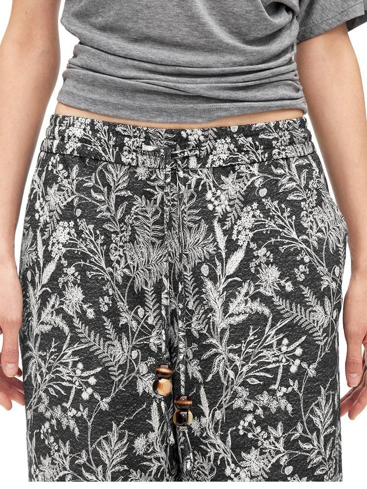 AFTADAWN Botanical Print Beaded Drawstring Women&