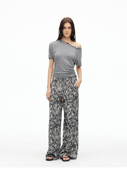 AFTADAWN Botanical Print Beaded Drawstring Women&