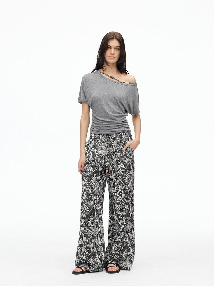 AFTADAWN Botanical Print Beaded Drawstring Women&