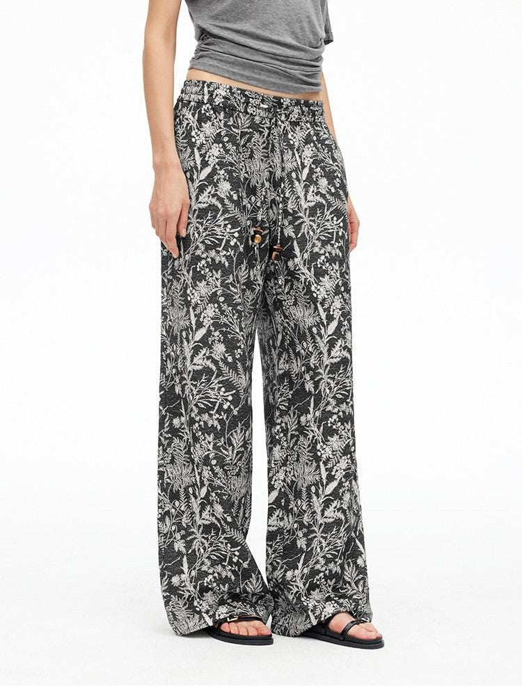 AFTADAWN Botanical Print Beaded Drawstring Women&