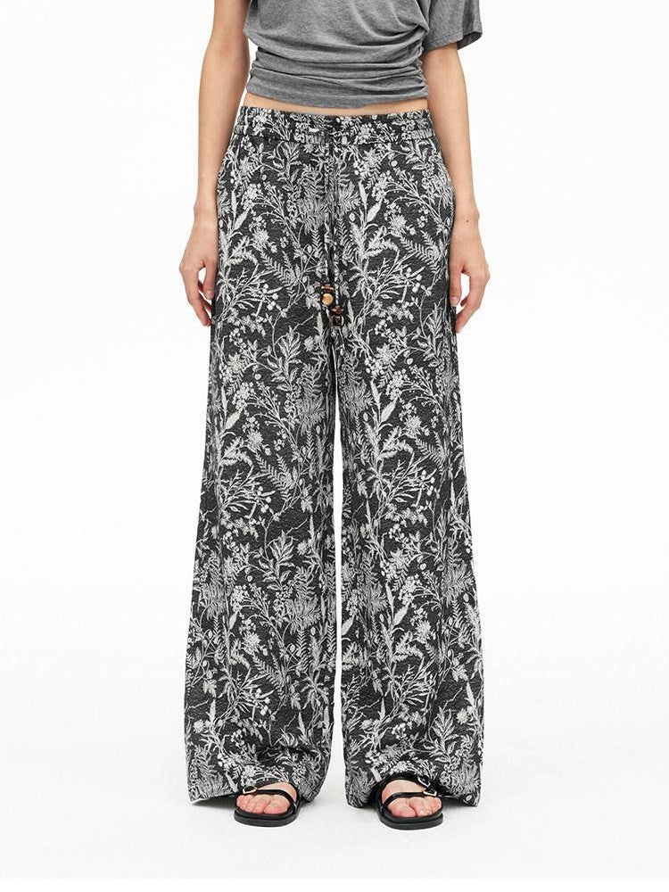 AFTADAWN Botanical Print Beaded Drawstring Women&