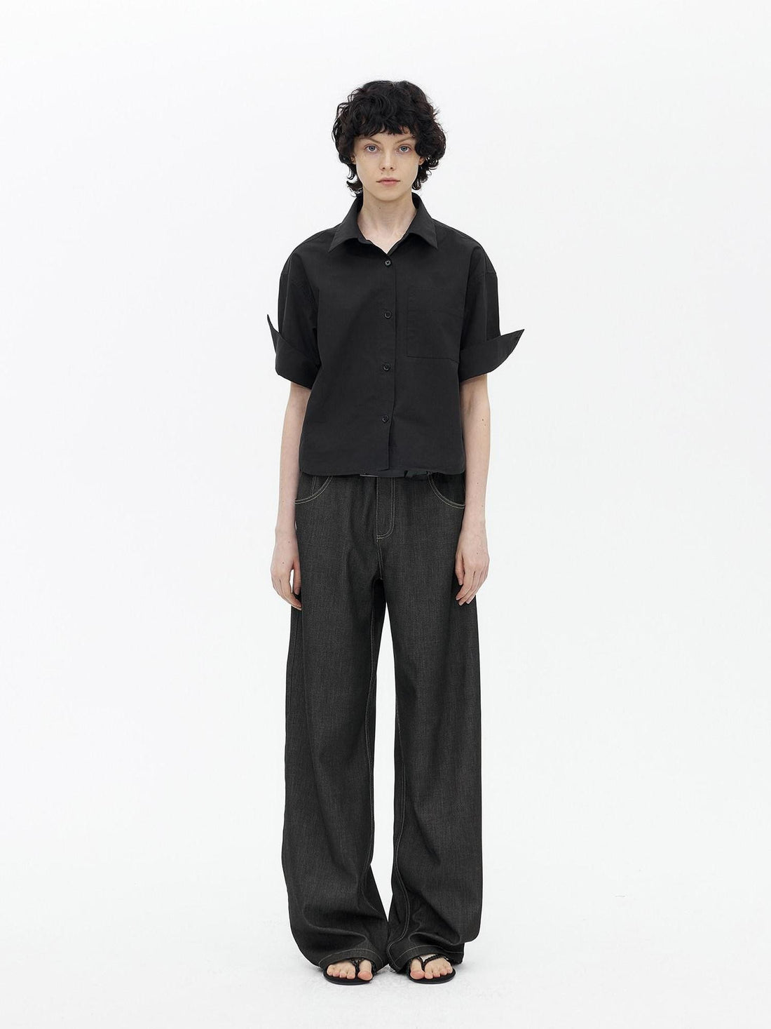 AFTADAWN Boxy Micro Pleat Texture Large Pocket Cuffed Women&