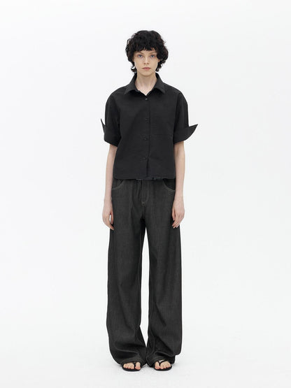AFTADAWN Boxy Micro Pleat Texture Large Pocket Cuffed Women&