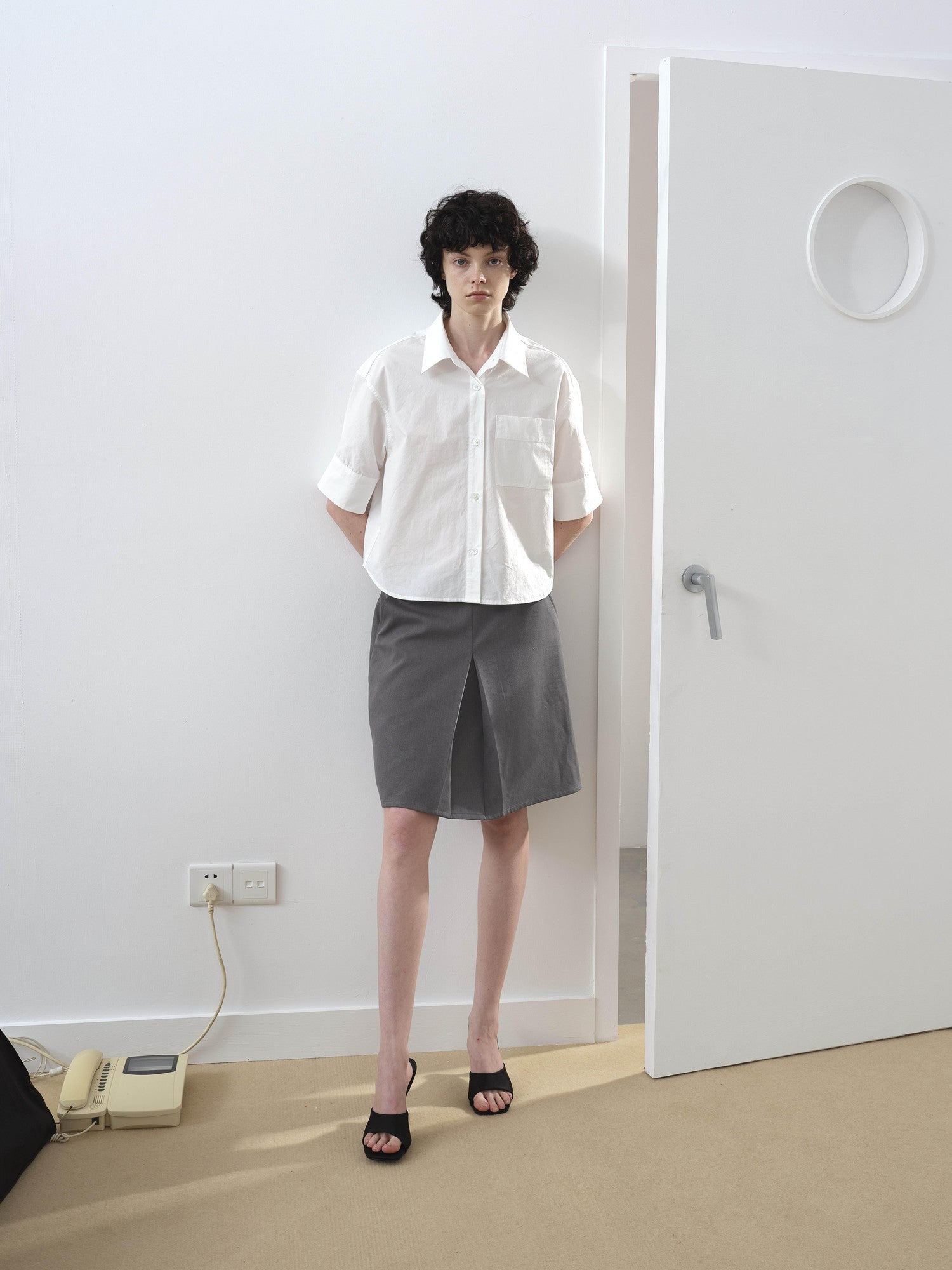 AFTADAWN Boxy Micro Pleat Texture Large Pocket Cuffed Women&