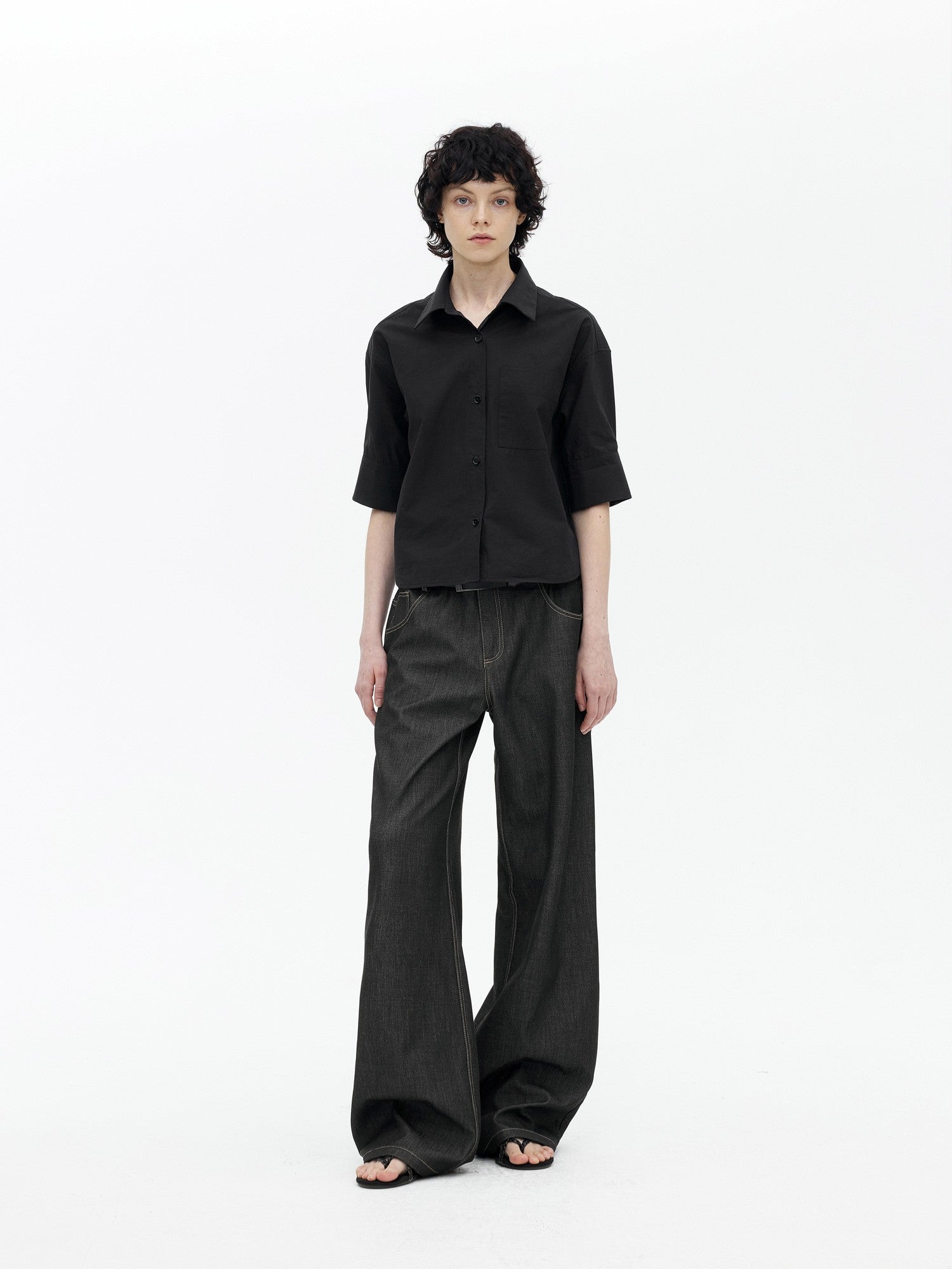 AFTADAWN Boxy Micro Pleat Texture Large Pocket Cuffed Women&