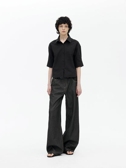 AFTADAWN Boxy Micro Pleat Texture Large Pocket Cuffed Women&