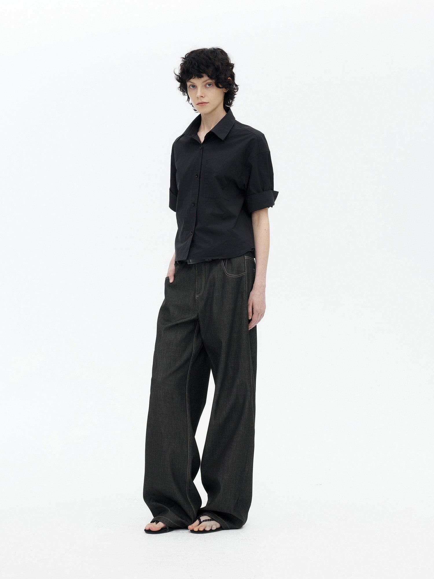 AFTADAWN Boxy Micro Pleat Texture Large Pocket Cuffed Women&