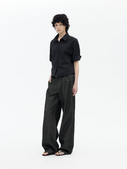 AFTADAWN Boxy Micro Pleat Texture Large Pocket Cuffed Women&