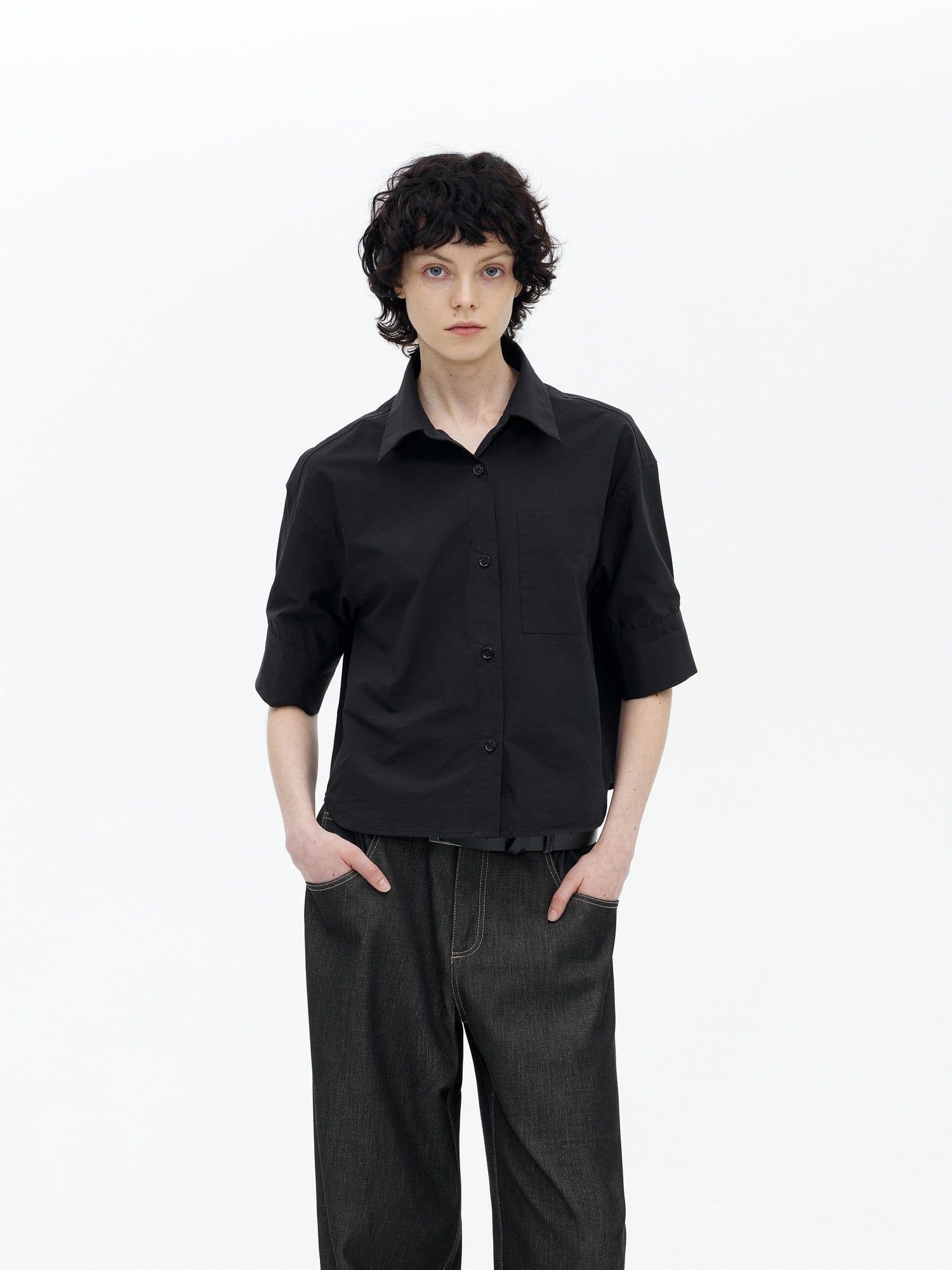 AFTADAWN Boxy Micro Pleat Texture Large Pocket Cuffed Women&