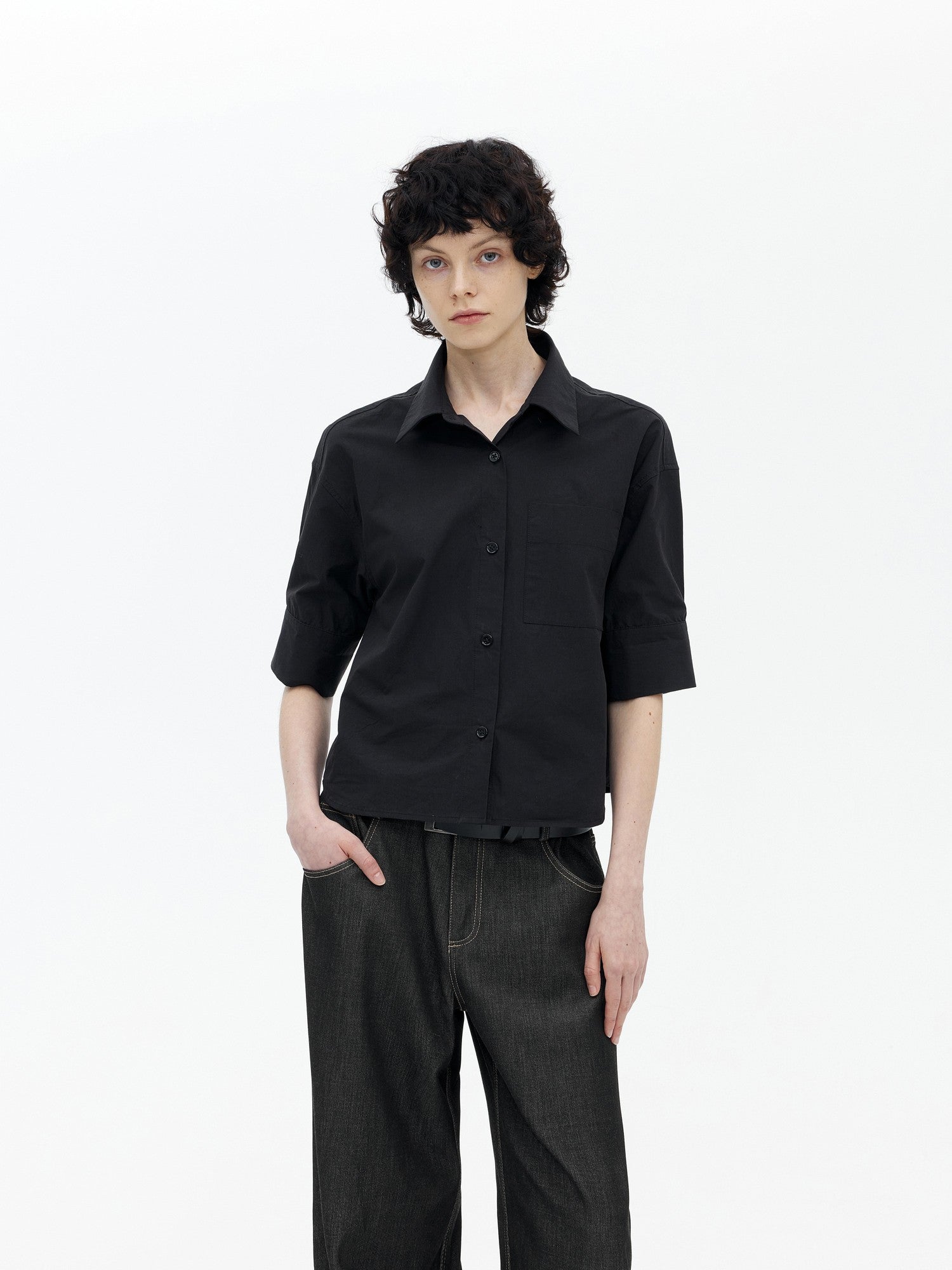 AFTADAWN Boxy Micro Pleat Texture Large Pocket Cuffed Women&