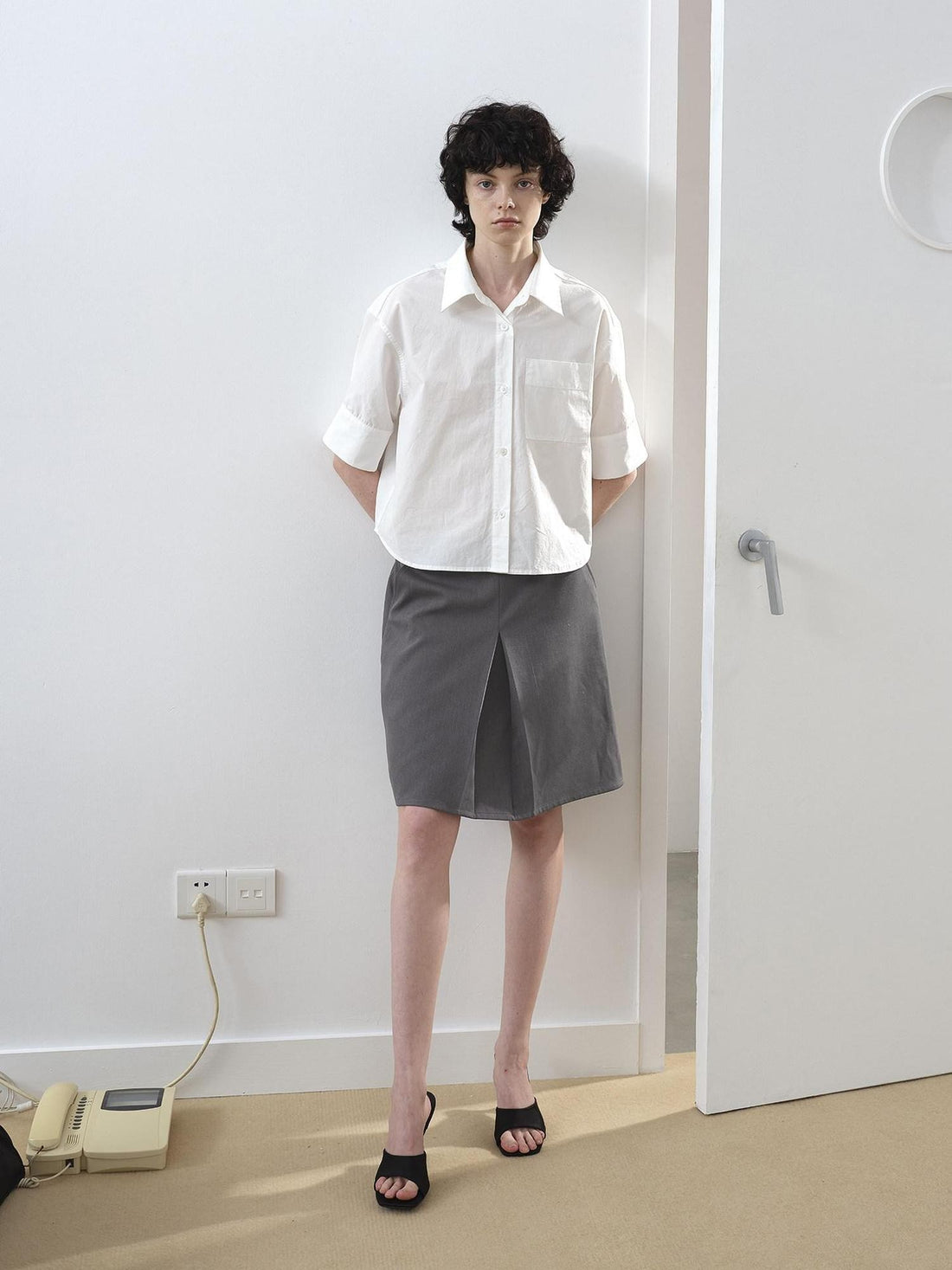 AFTADAWN Boxy Micro Pleat Texture Large Pocket Cuffed Women&