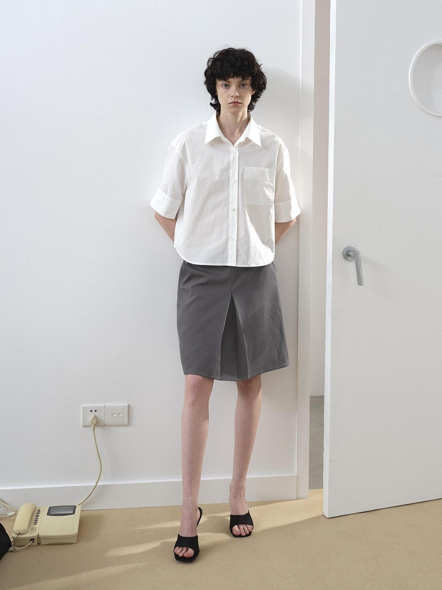 AFTADAWN Boxy Micro Pleat Texture Large Pocket Cuffed Women&