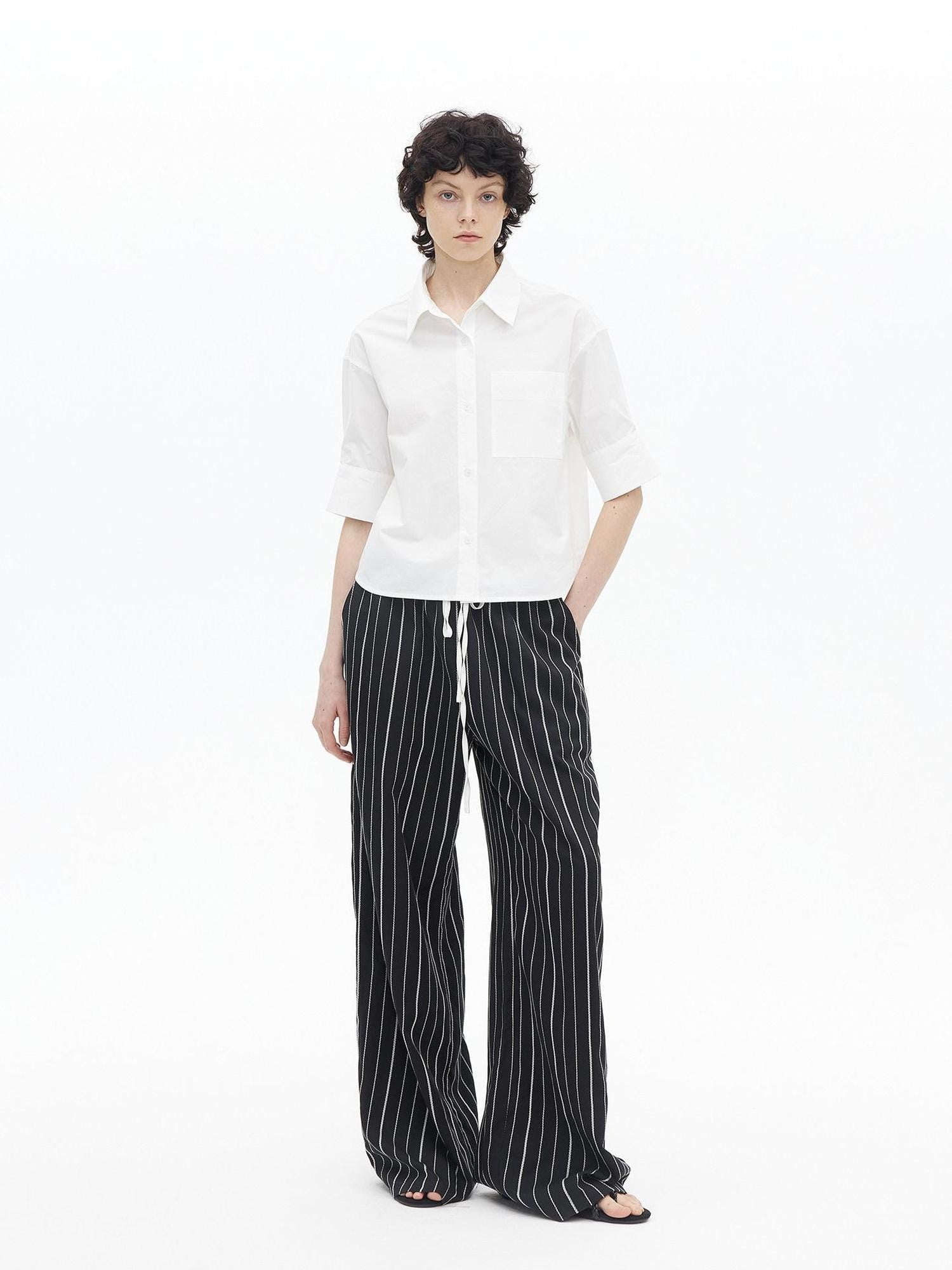 AFTADAWN Boxy Micro Pleat Texture Large Pocket Cuffed Women&