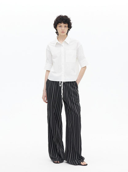 AFTADAWN Boxy Micro Pleat Texture Large Pocket Cuffed Women&