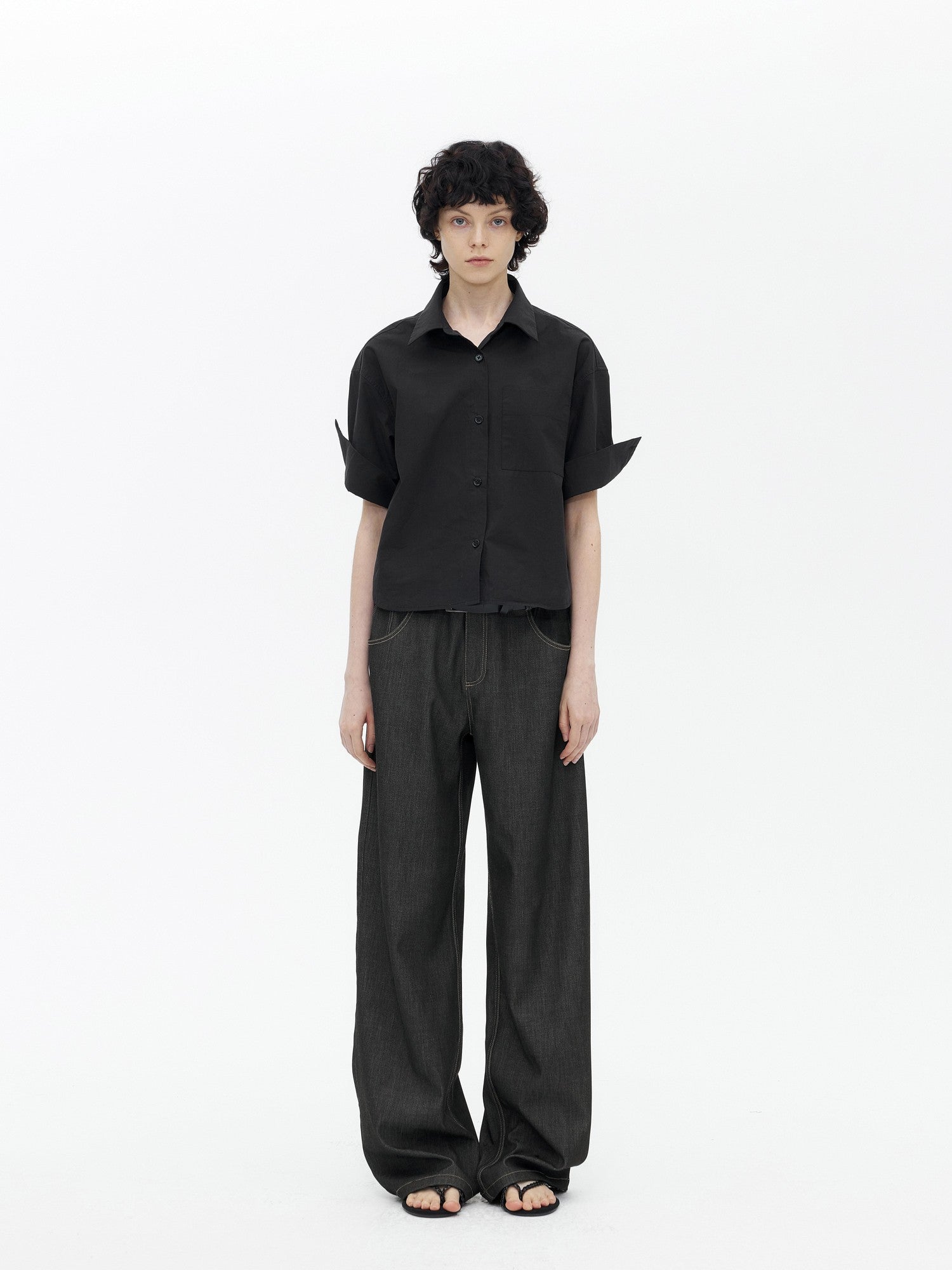 AFTADAWN Boxy Micro Pleat Texture Large Pocket Cuffed Women&