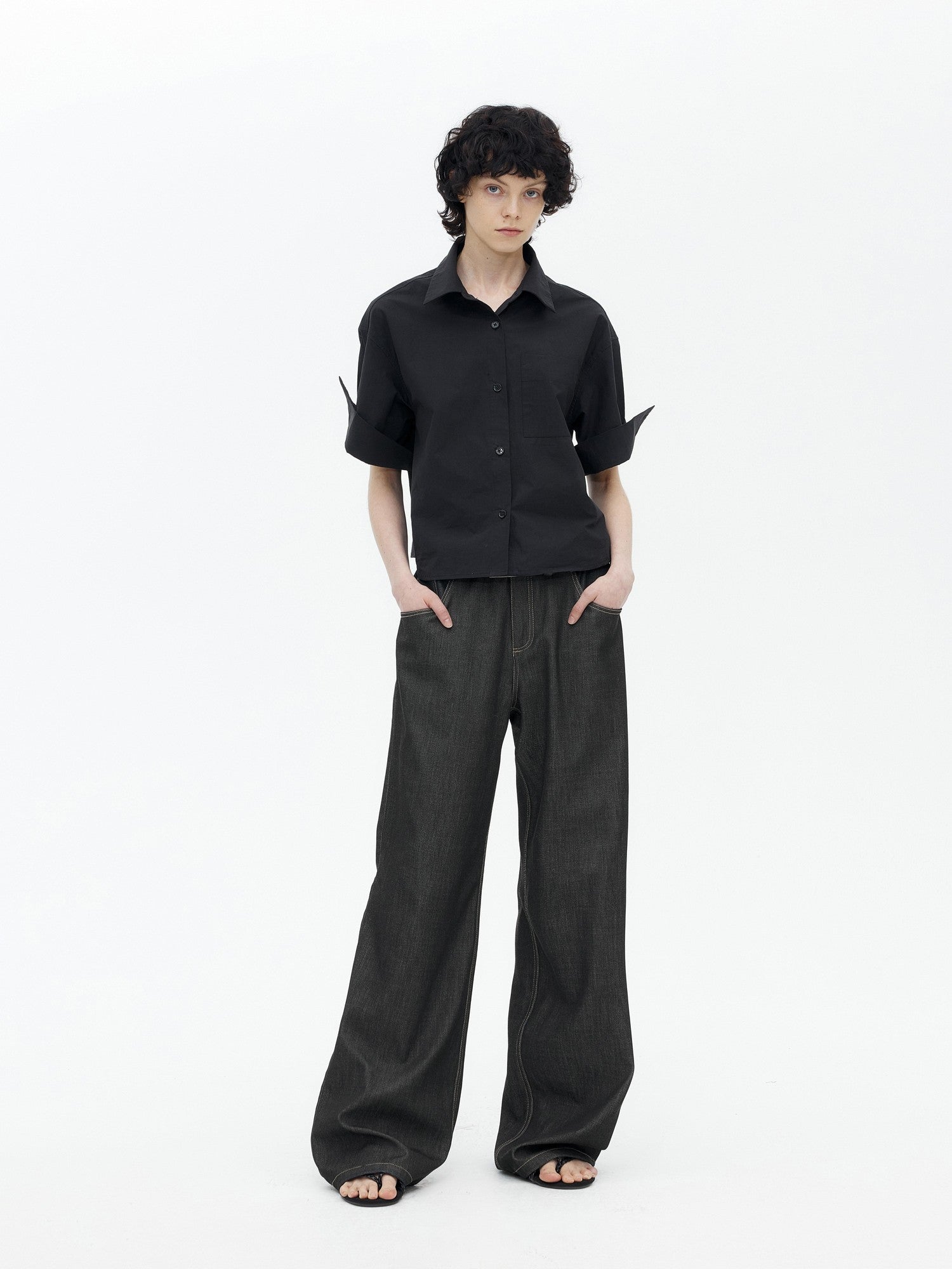 AFTADAWN Boxy Micro Pleat Texture Large Pocket Cuffed Women&