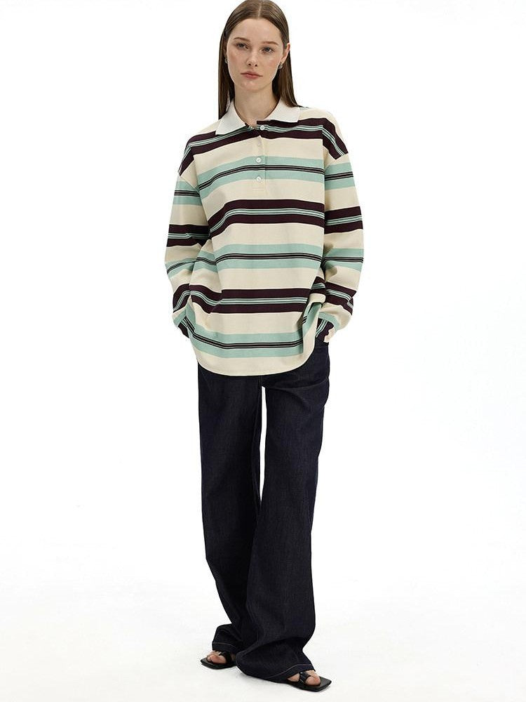 AFTADAWN Boxy Patchwork Colorblock Stripe Polo Women&