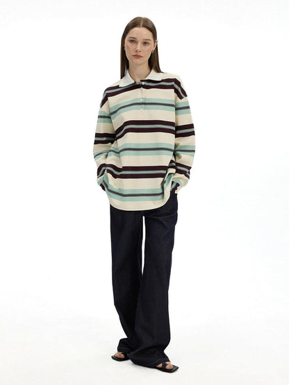 AFTADAWN Boxy Patchwork Colorblock Stripe Polo Women&
