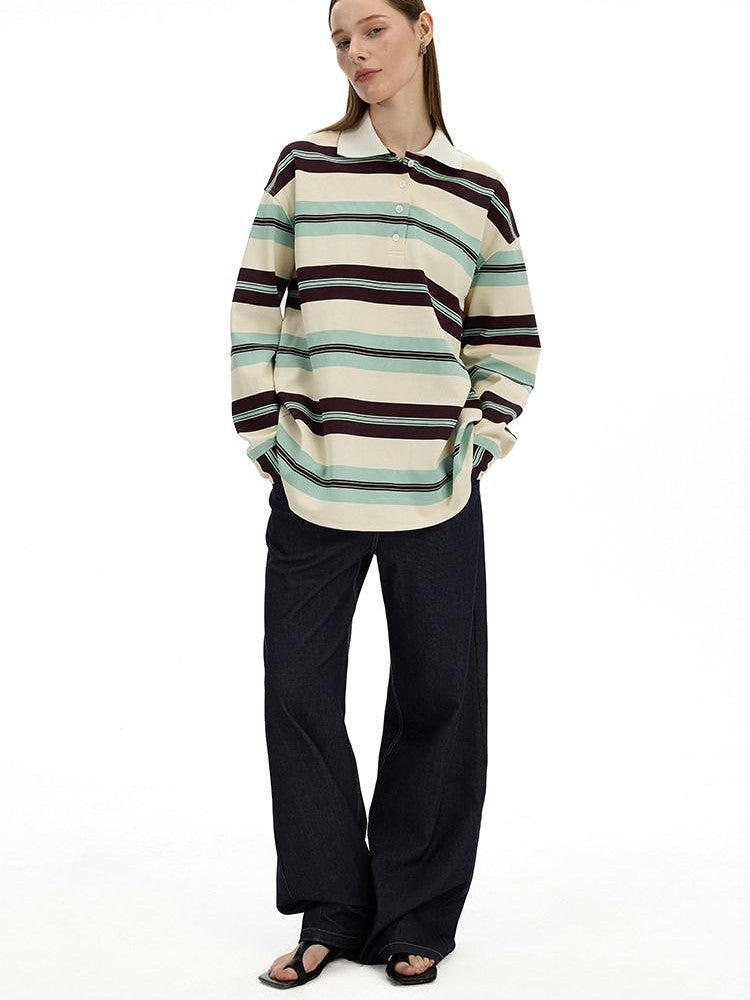 AFTADAWN Boxy Patchwork Colorblock Stripe Polo Women&