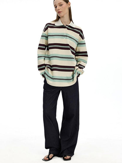 AFTADAWN Boxy Patchwork Colorblock Stripe Polo Women&