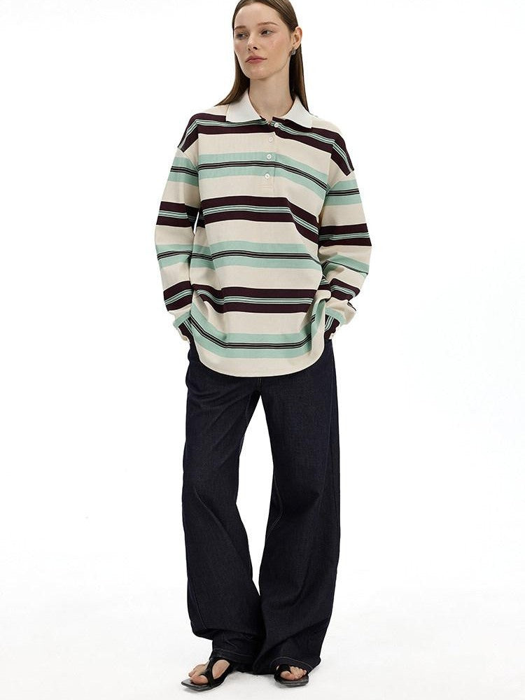 AFTADAWN Boxy Patchwork Colorblock Stripe Polo Women&