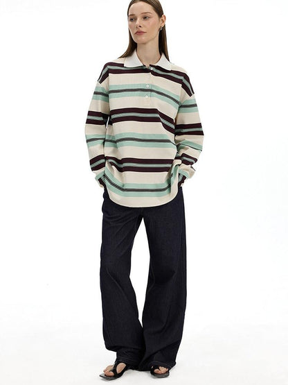 AFTADAWN Boxy Patchwork Colorblock Stripe Polo Women&