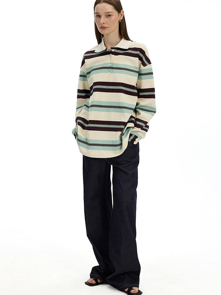 AFTADAWN Boxy Patchwork Colorblock Stripe Polo Women&