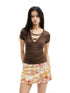 AFTADAWN Brown Beaded Cutout V-neck Pleated Slim Fit Women&