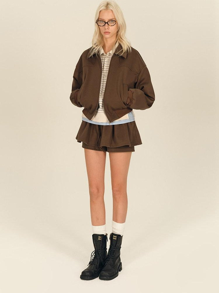 AFTADAWN Brown Deconstructed Zipper Lapel Women&