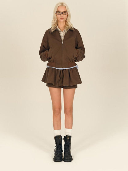 AFTADAWN Brown Deconstructed Zipper Lapel Women&