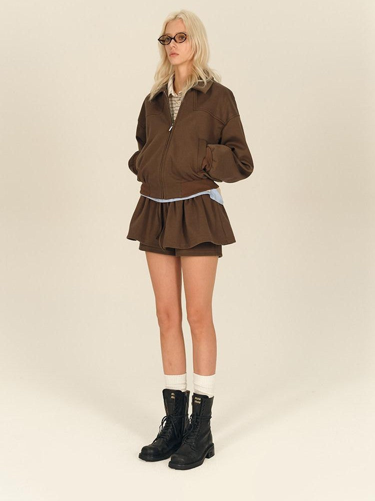 AFTADAWN Brown Deconstructed Zipper Lapel Women&