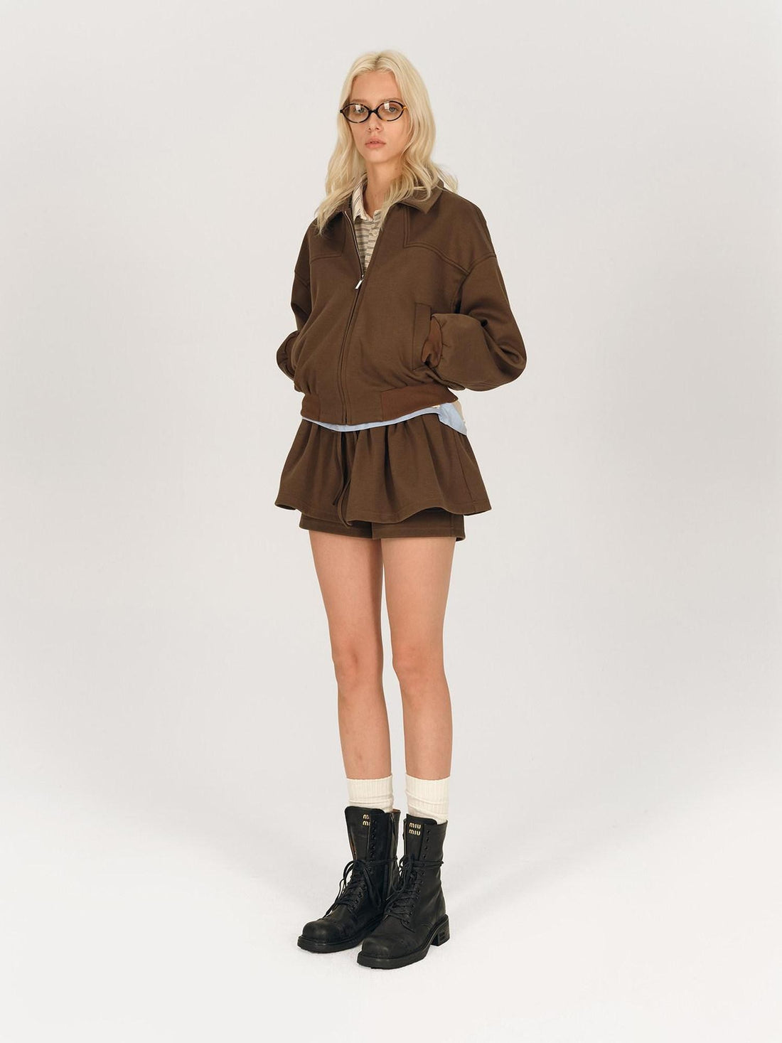 AFTADAWN Brown Deconstructed Zipper Lapel Women&