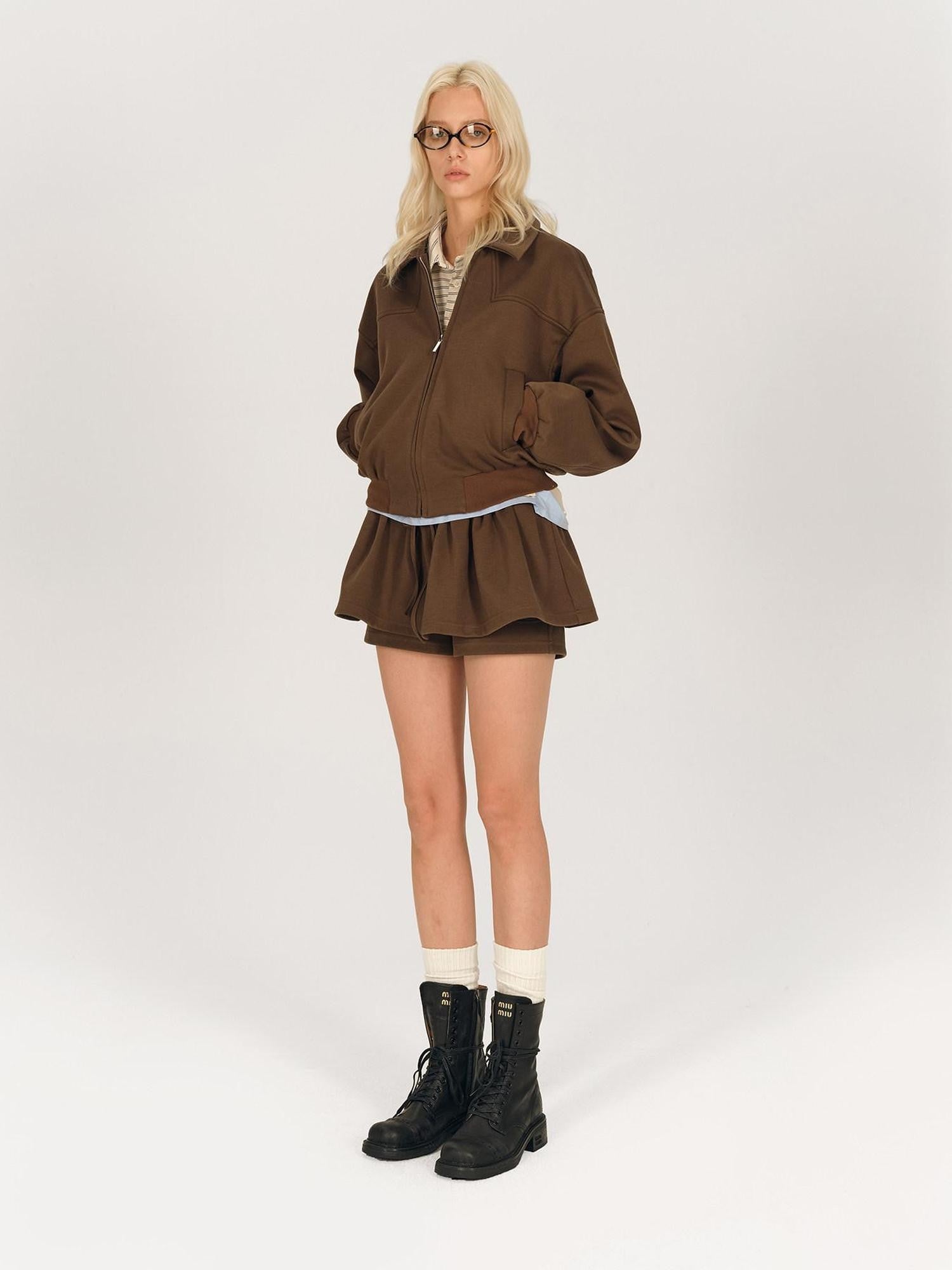 AFTADAWN Brown Deconstructed Zipper Lapel Women&