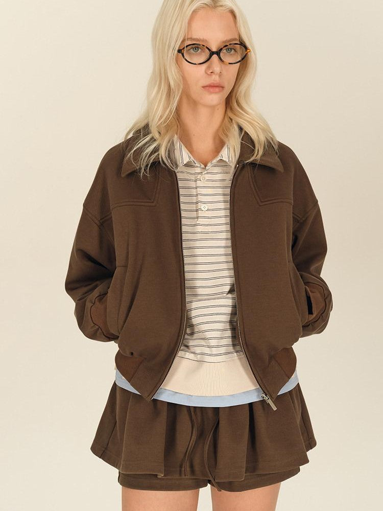 AFTADAWN Brown Deconstructed Zipper Lapel Women&
