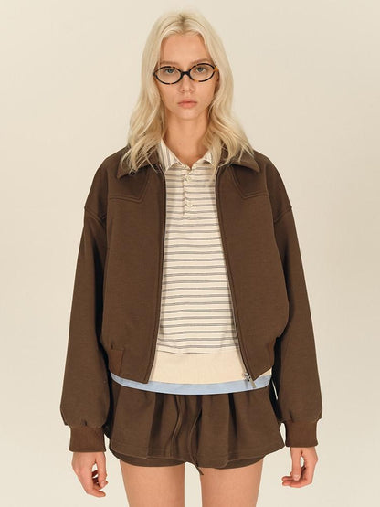 AFTADAWN Brown Deconstructed Zipper Lapel Women&