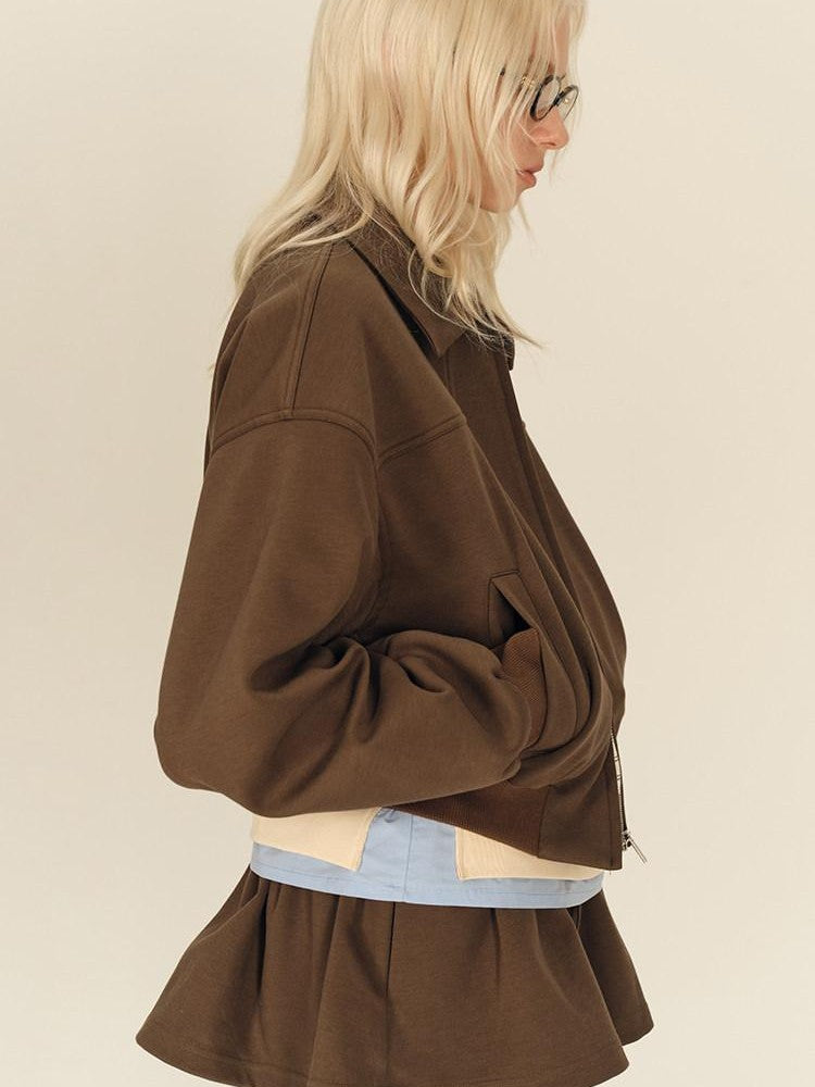 AFTADAWN Brown Deconstructed Zipper Lapel Women&
