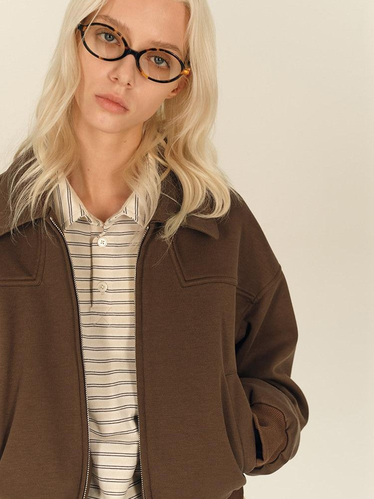 AFTADAWN Brown Deconstructed Zipper Lapel Women&