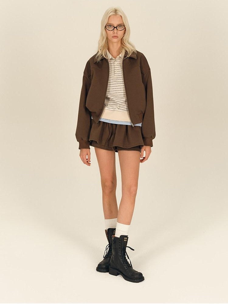 AFTADAWN Brown Deconstructed Zipper Lapel Women&
