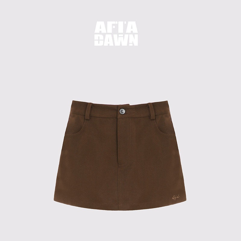 AFTADAWN_Brown_Lapel_Double_Zip_Pockets_A_Line_Women&