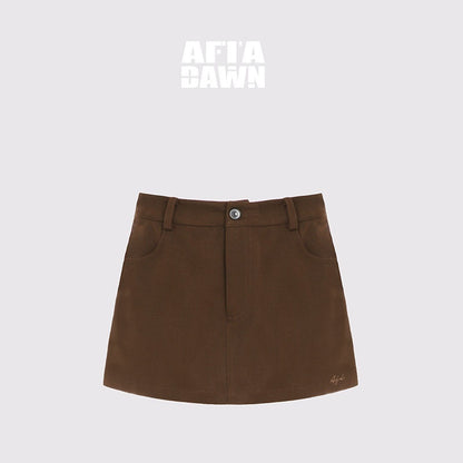 AFTADAWN_Brown_Lapel_Double_Zip_Pockets_A_Line_Women&